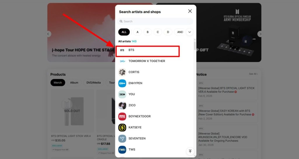 BTS artist page at weverse BTS artist page at weverse